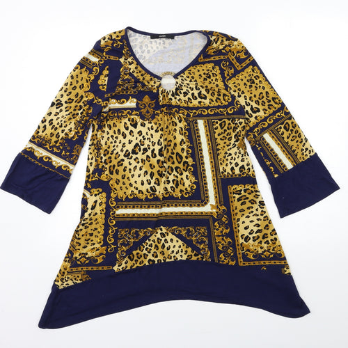 George Womens Blue Animal Print  Basic Blouse Size 8