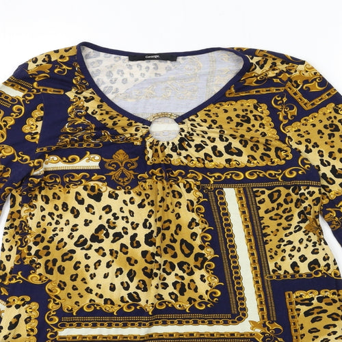 George Womens Blue Animal Print  Basic Blouse Size 8