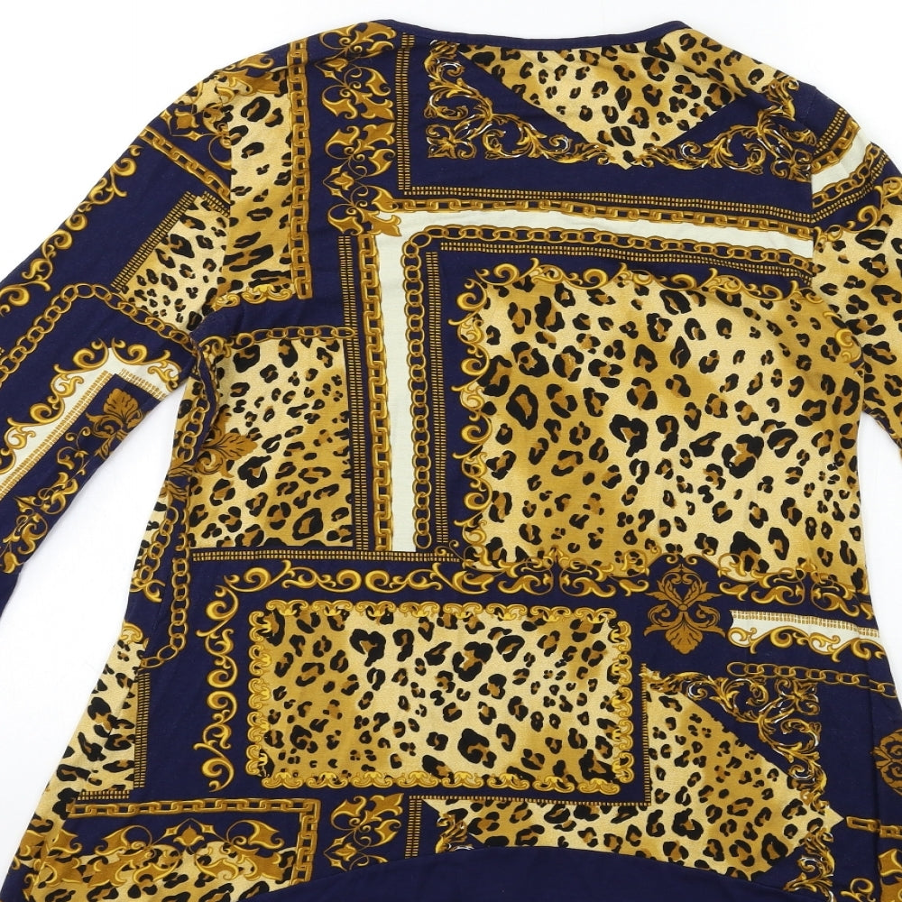 George Womens Blue Animal Print  Basic Blouse Size 8