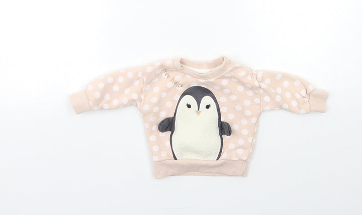 Primark Baby Pink Polka Dot  Pullover Jumper Size 0-3 Months  - PENGUIN