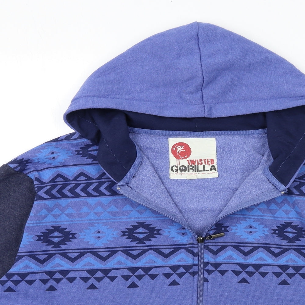 Twisted Soul Mens Blue Geometric  Full Zip Hoodie Size XL