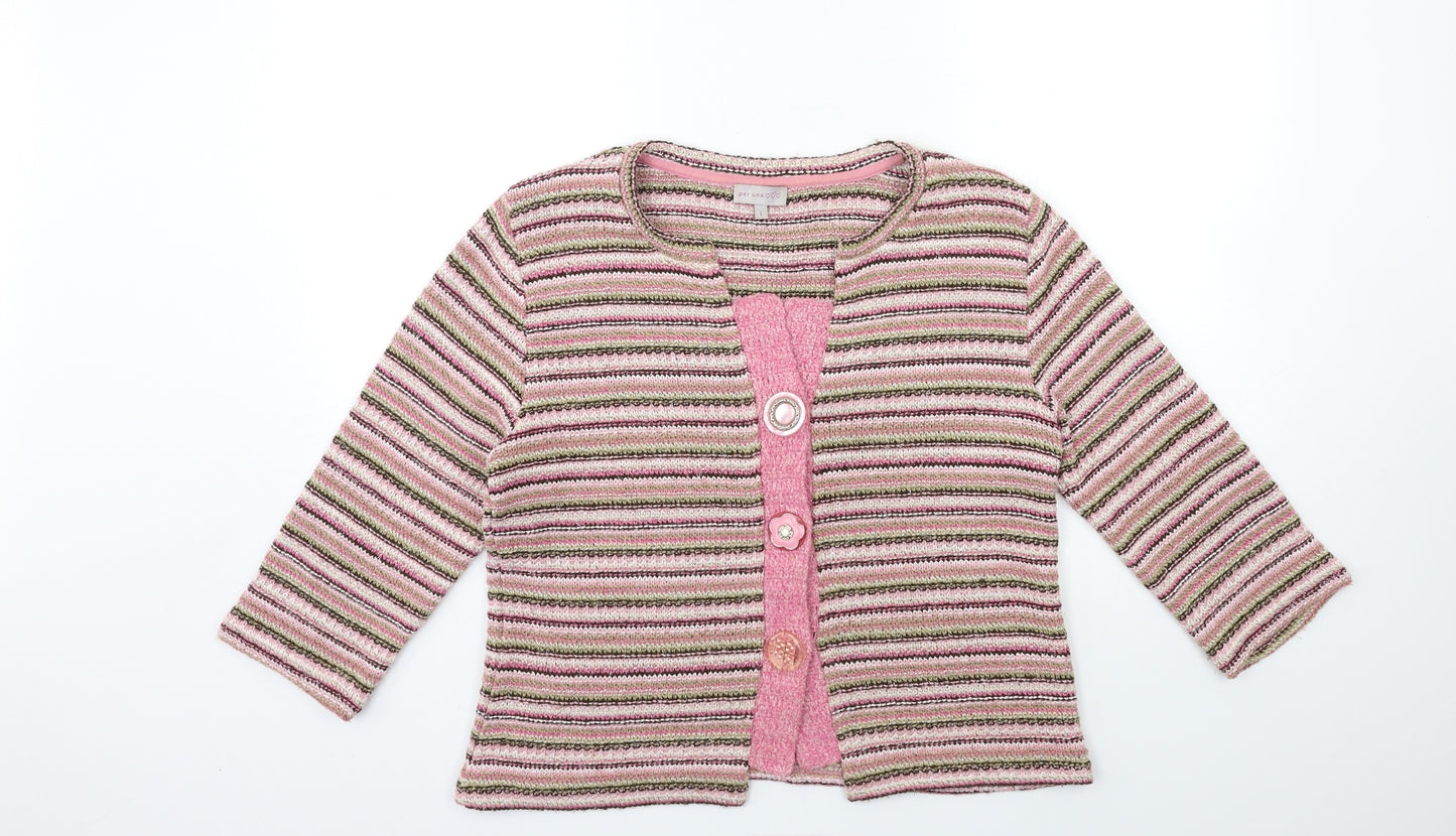 Per Una Womens Pink Striped Knit Cardigan Jumper Size L