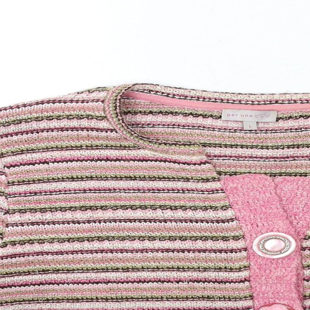 Per Una Womens Pink Striped Knit Cardigan Jumper Size L