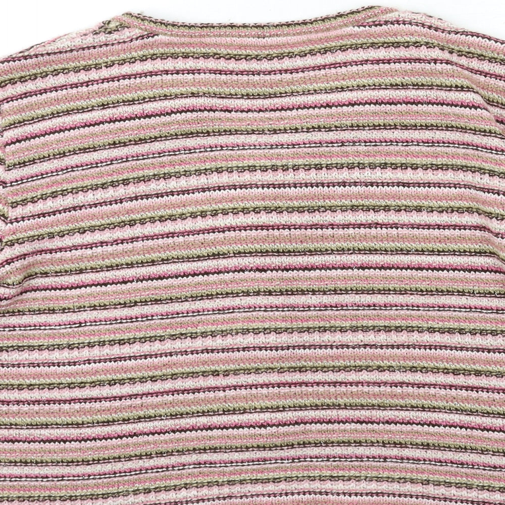 Per Una Womens Pink Striped Knit Cardigan Jumper Size L