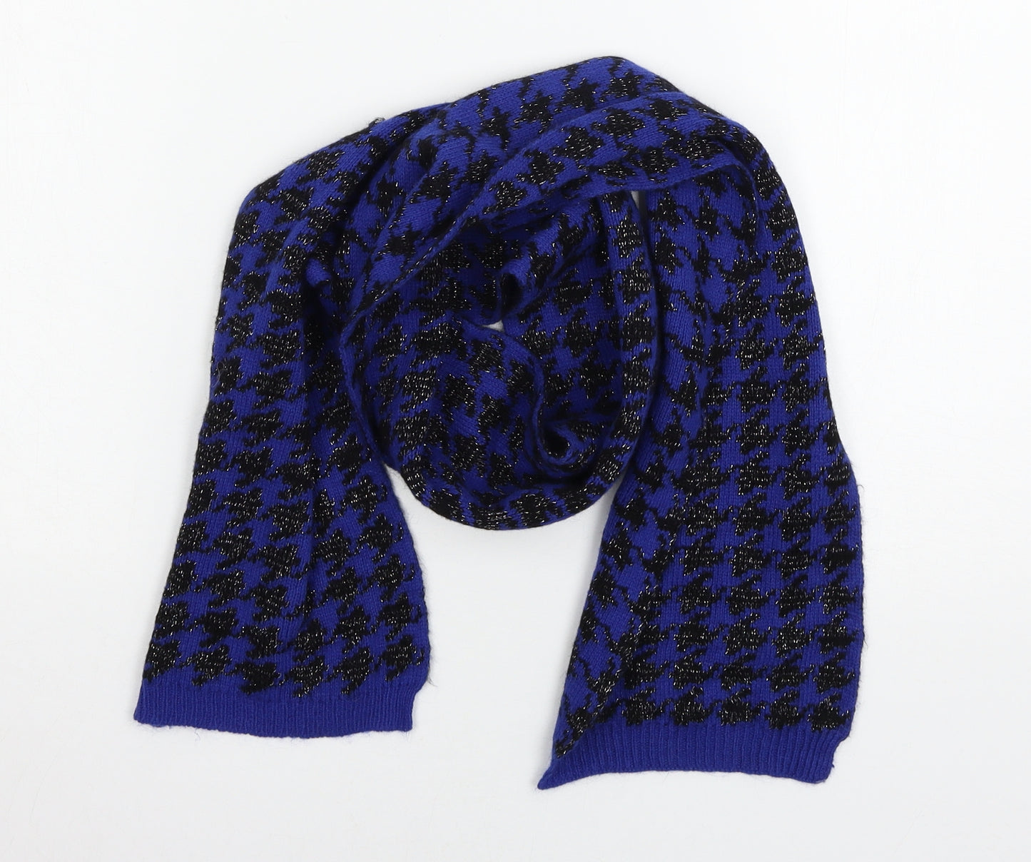 Preworn Womens Blue Houndstooth Knit  Scarf