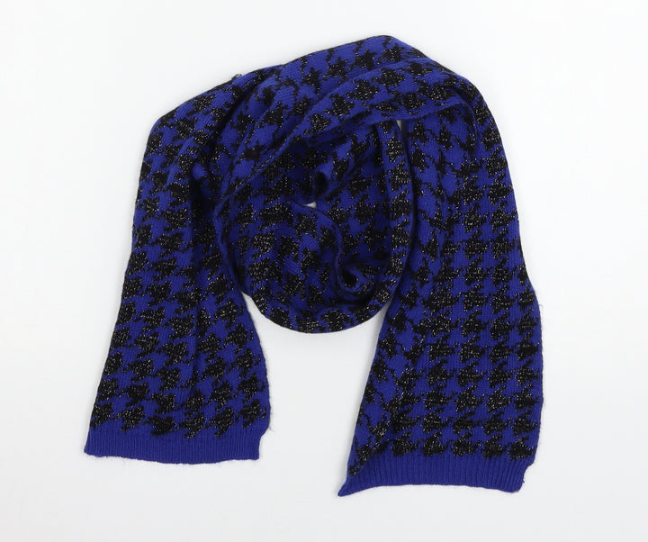 Preworn Womens Blue Houndstooth Knit  Scarf