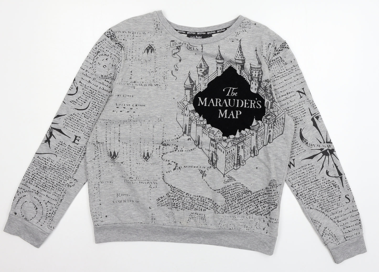 Harry Potter Womens Grey  Jersey Pullover Sweatshirt Size 14  - Marauders Map