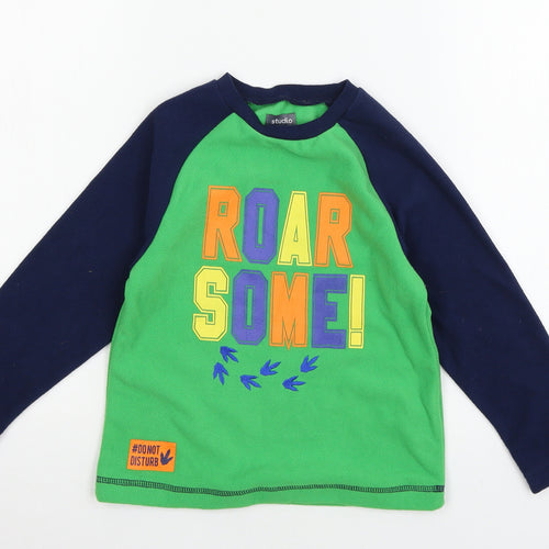 Studio Boys Green Solid Fleece  Pyjama Top Size 4-5 Years  - Roarsome
