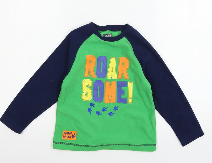 Studio Boys Green Solid Fleece  Pyjama Top Size 4-5 Years  - Roarsome