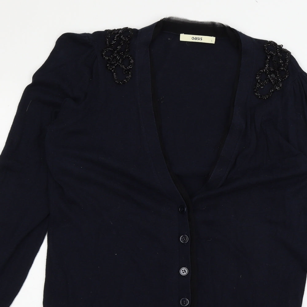 Oasis Womens Blue  Knit Cardigan Jumper Size L