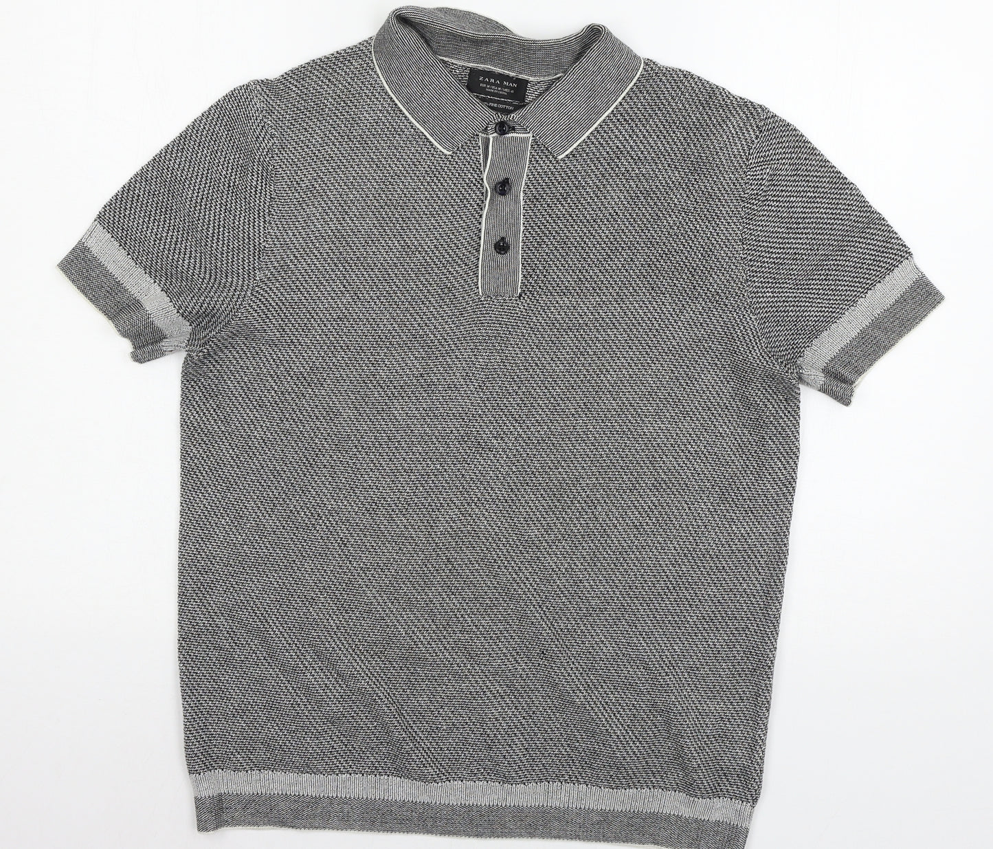 Zara Mens Grey  Knit  Polo Size M