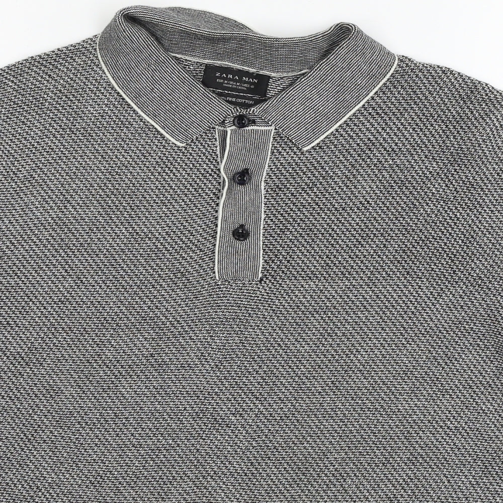 Zara Mens Grey  Knit  Polo Size M