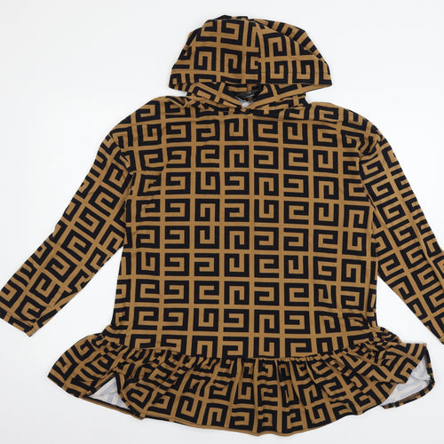 AX Paris Womens Brown Geometric Jersey Pullover Hoodie Size S