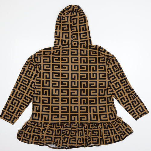 AX Paris Womens Brown Geometric Jersey Pullover Hoodie Size S