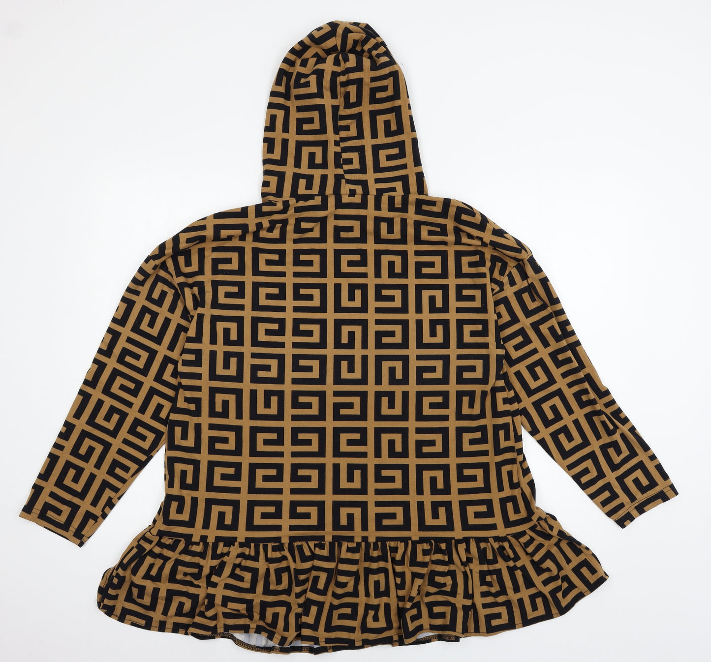 AX Paris Womens Brown Geometric Jersey Pullover Hoodie Size S