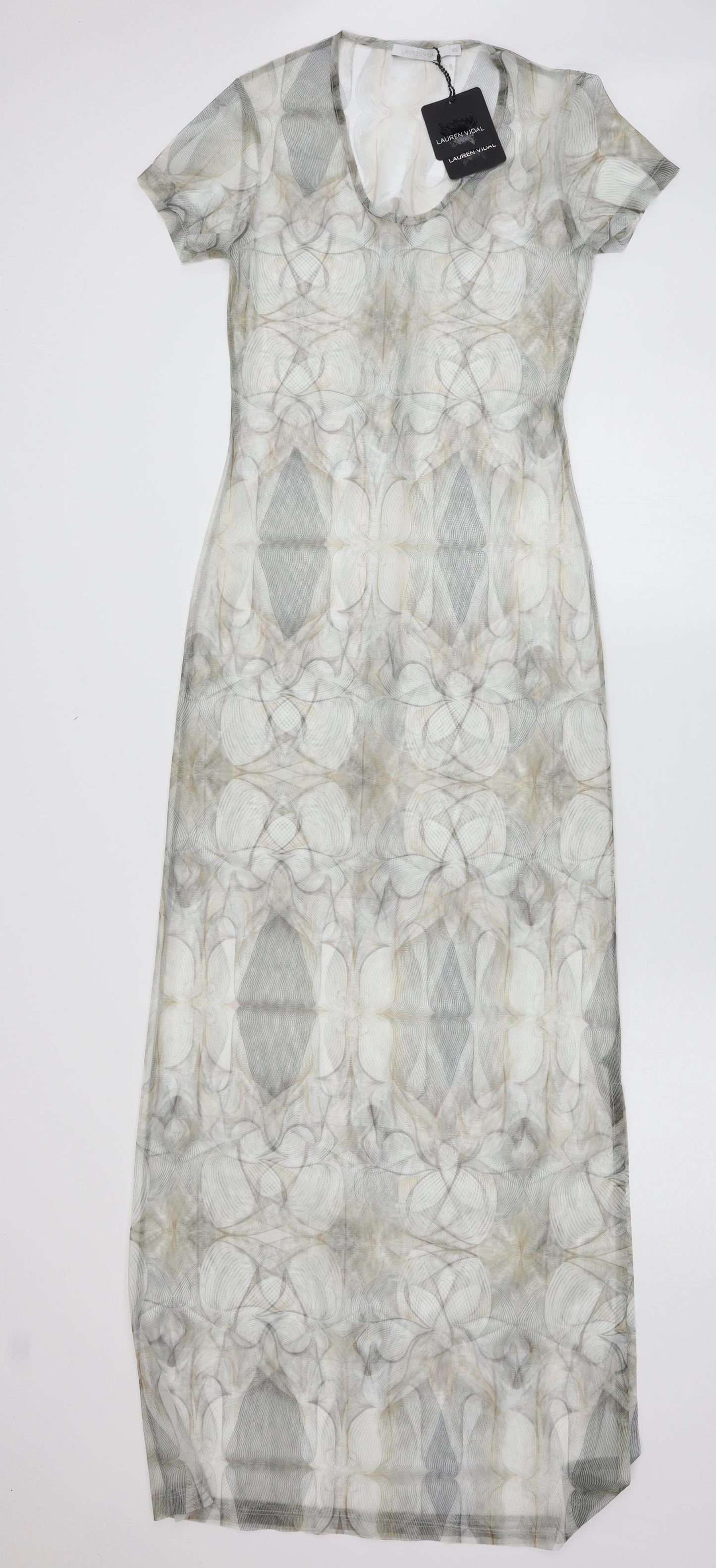 LAUREN VIDAL Womens Grey Geometric Mesh Maxi  Size XS