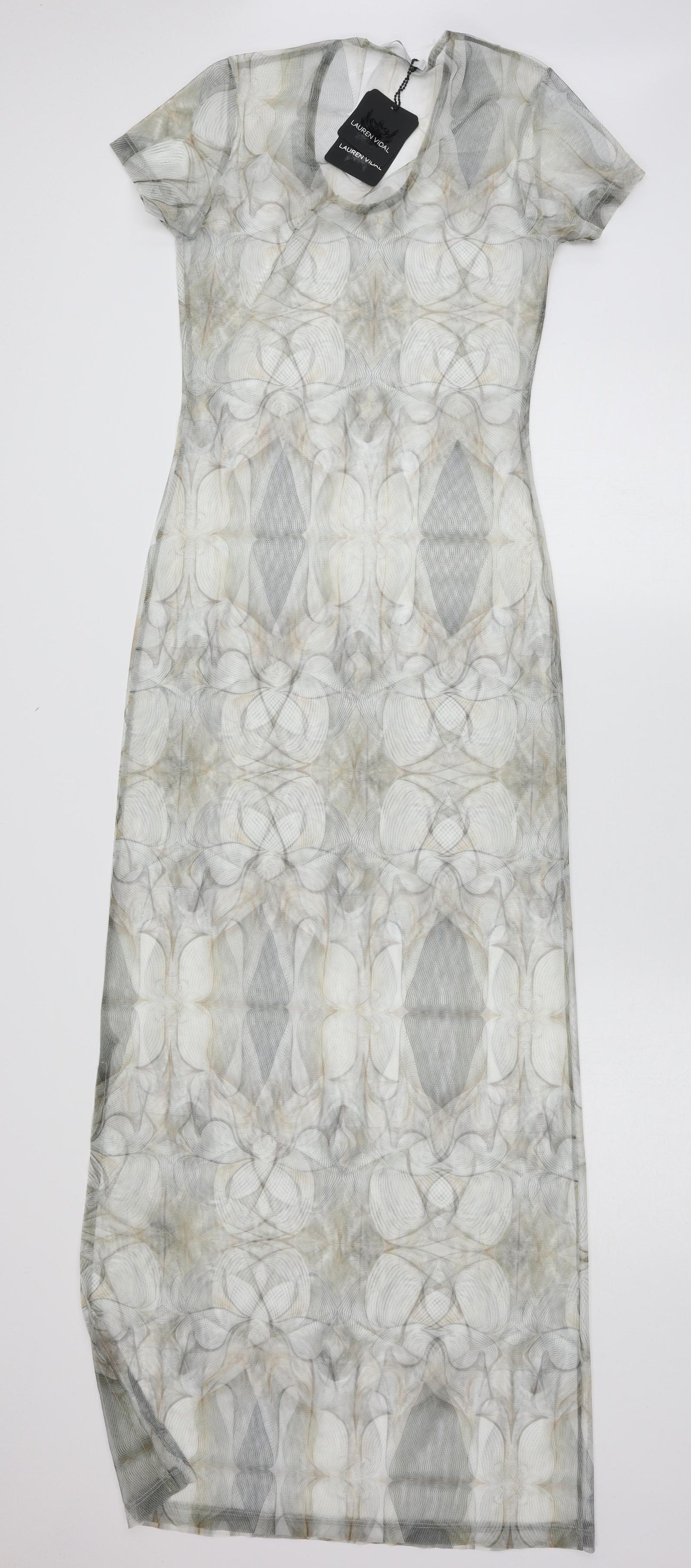 LAUREN VIDAL Womens Grey Geometric Mesh Maxi  Size XS