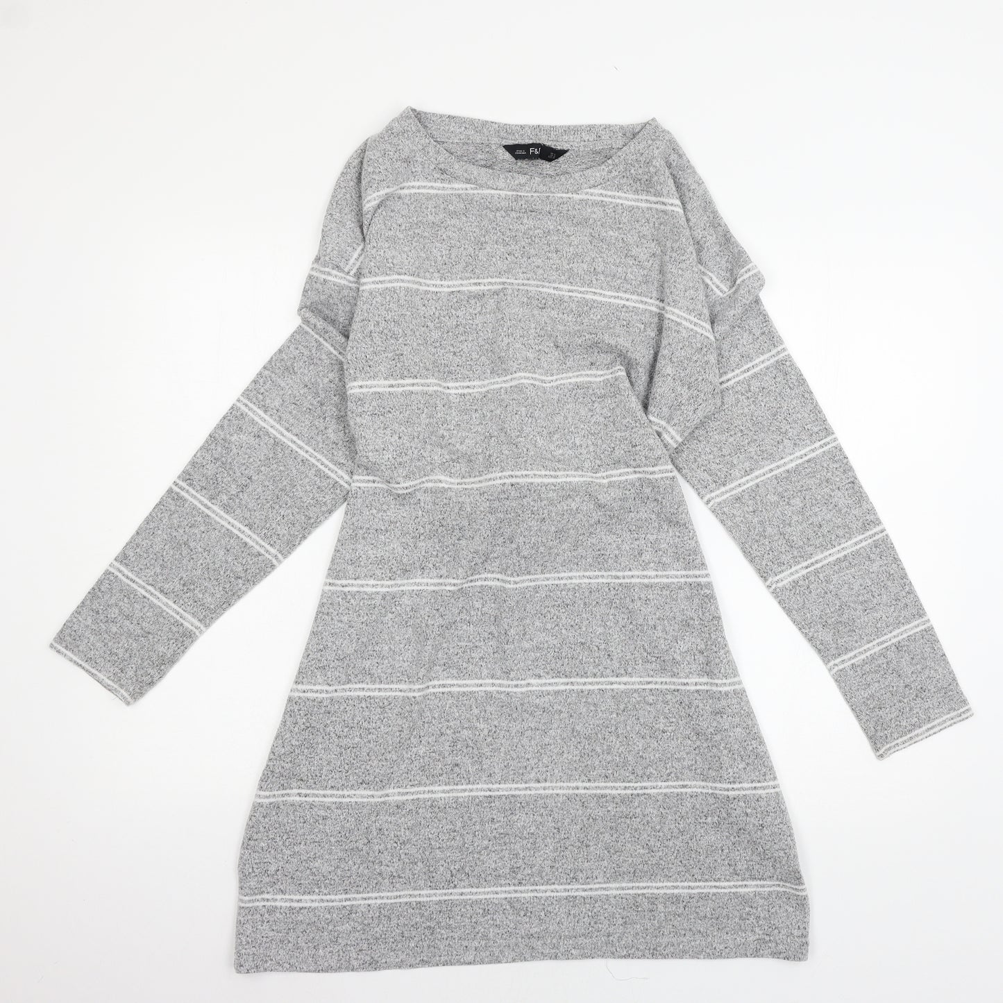 F&F Womens Grey Striped Jersey Jumper Dress  Size 14