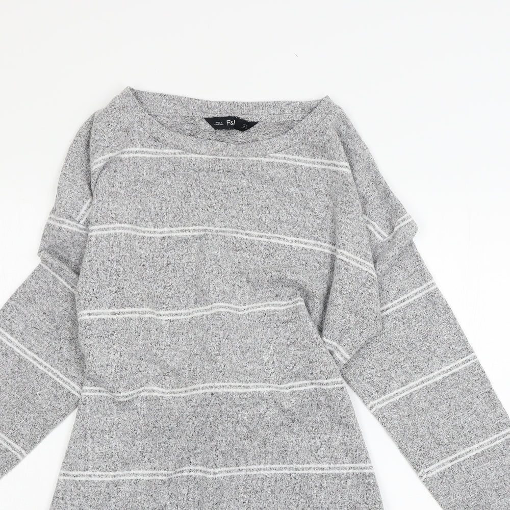 F&F Womens Grey Striped Jersey Jumper Dress  Size 14
