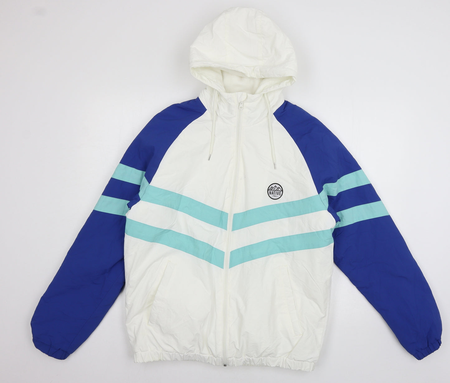 Priamrk Mens White Striped  Puffer Jacket Jacket Size XS