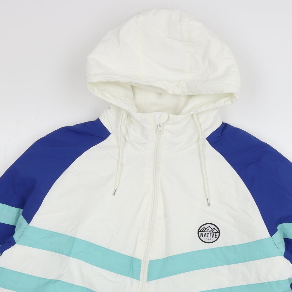 Priamrk Mens White Striped  Puffer Jacket Jacket Size XS