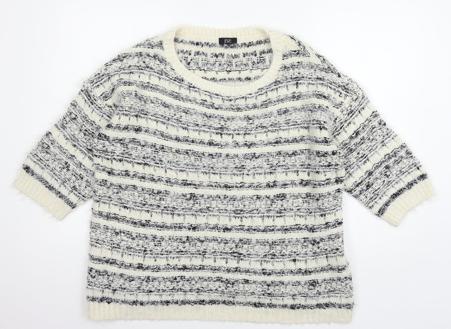 F&F Womens White Striped Knit Pullover Jumper Size 22