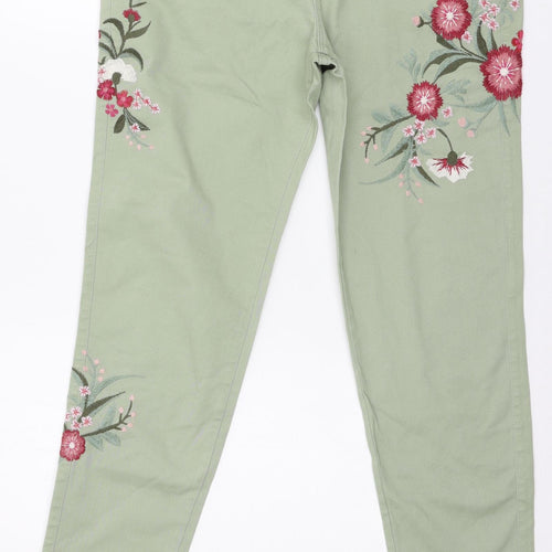 F&F Womens Green Floral Denim Skinny Jeans Size 12 L27 in