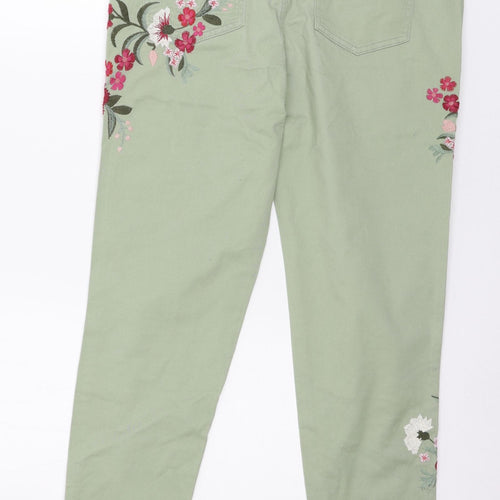 F&F Womens Green Floral Denim Skinny Jeans Size 12 L27 in