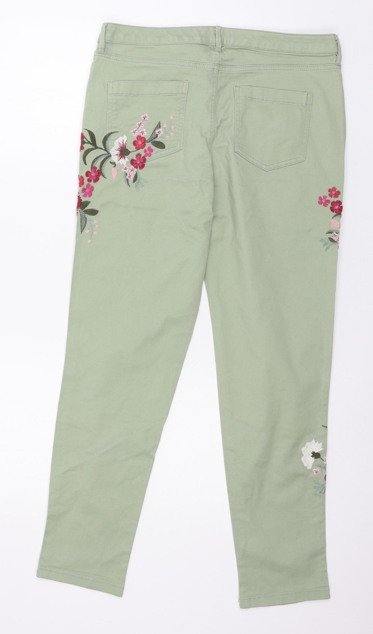 F&F Womens Green Floral Denim Skinny Jeans Size 12 L27 in