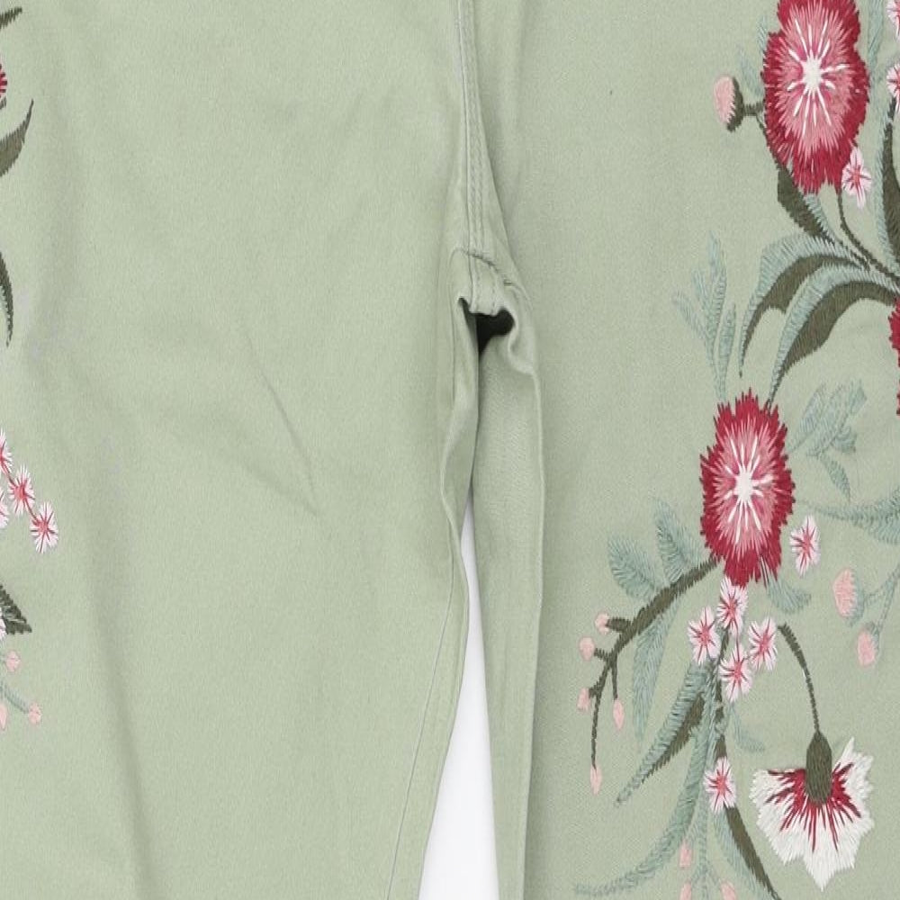 F&F Womens Green Floral Denim Skinny Jeans Size 12 L27 in