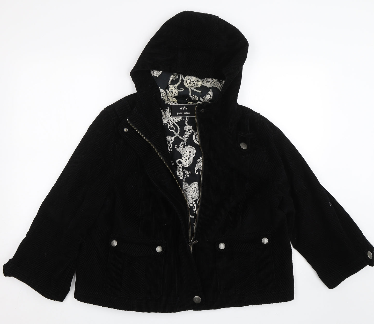 Per Una Womens Black  Corduroy Overcoat Coat Size 16