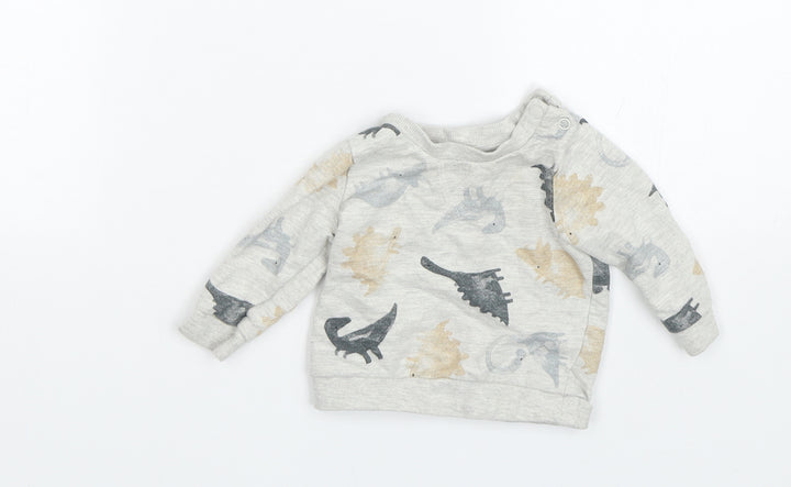 TU Boys Grey Pullover Jumper Size 0-3 Months - Dinosaurs