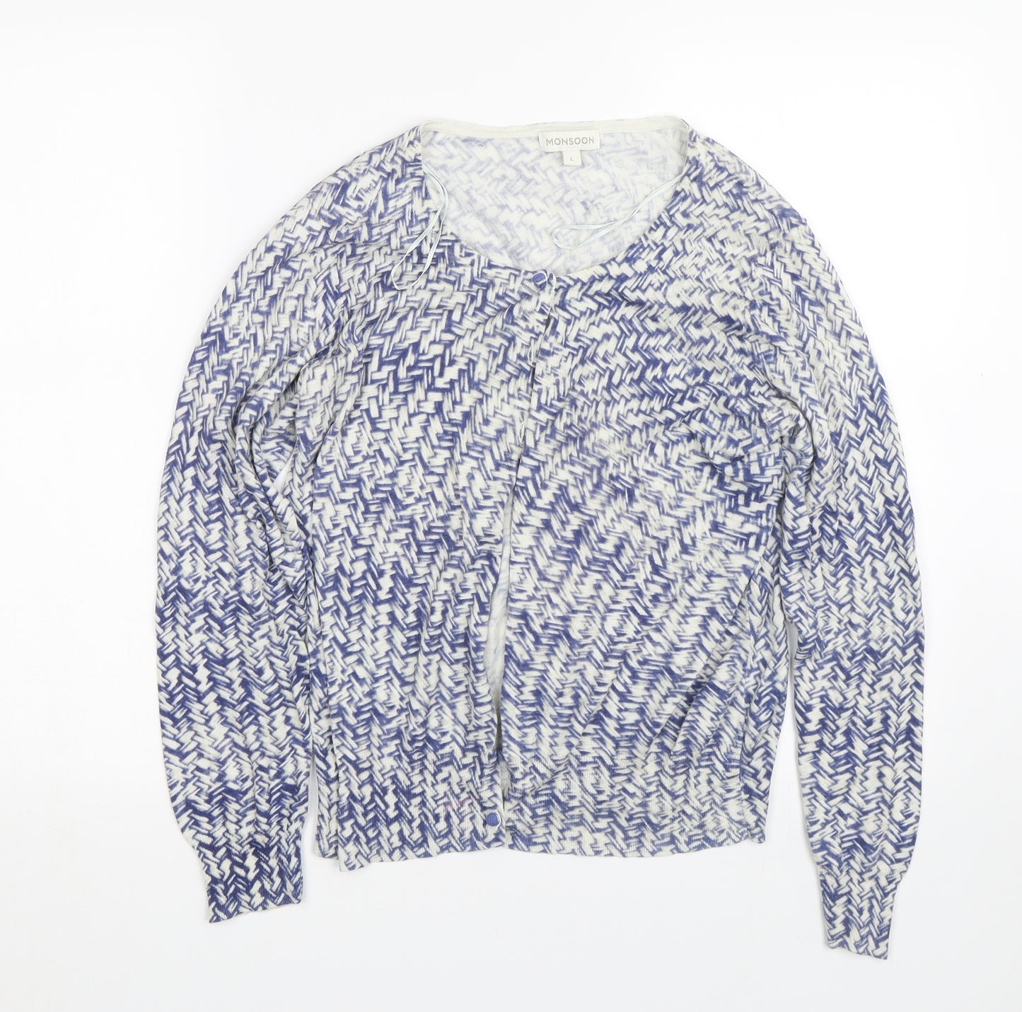 Monsoon Womens Blue Herringbone  Cardigan Jumper Size L