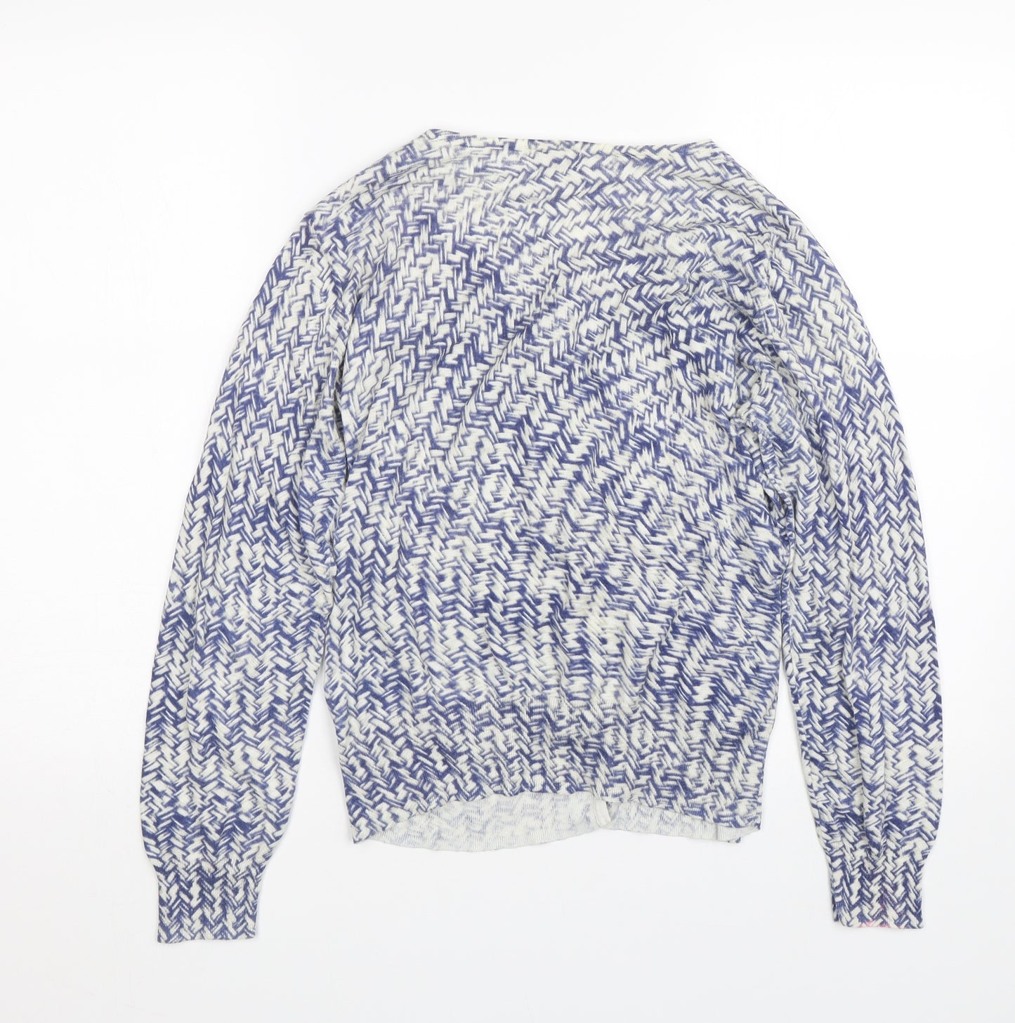 Monsoon Womens Blue Herringbone  Cardigan Jumper Size L