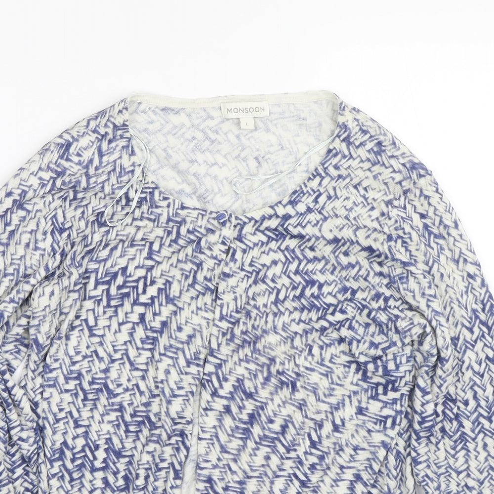 Monsoon Womens Blue Herringbone  Cardigan Jumper Size L