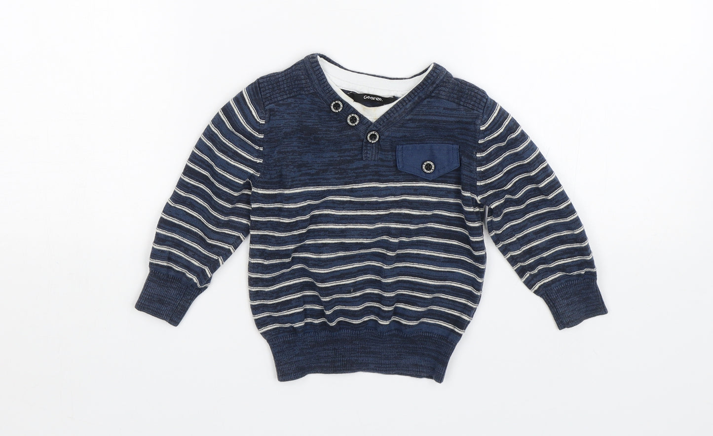 George Boys Blue Striped  Pullover Jumper Size 12-18 Months