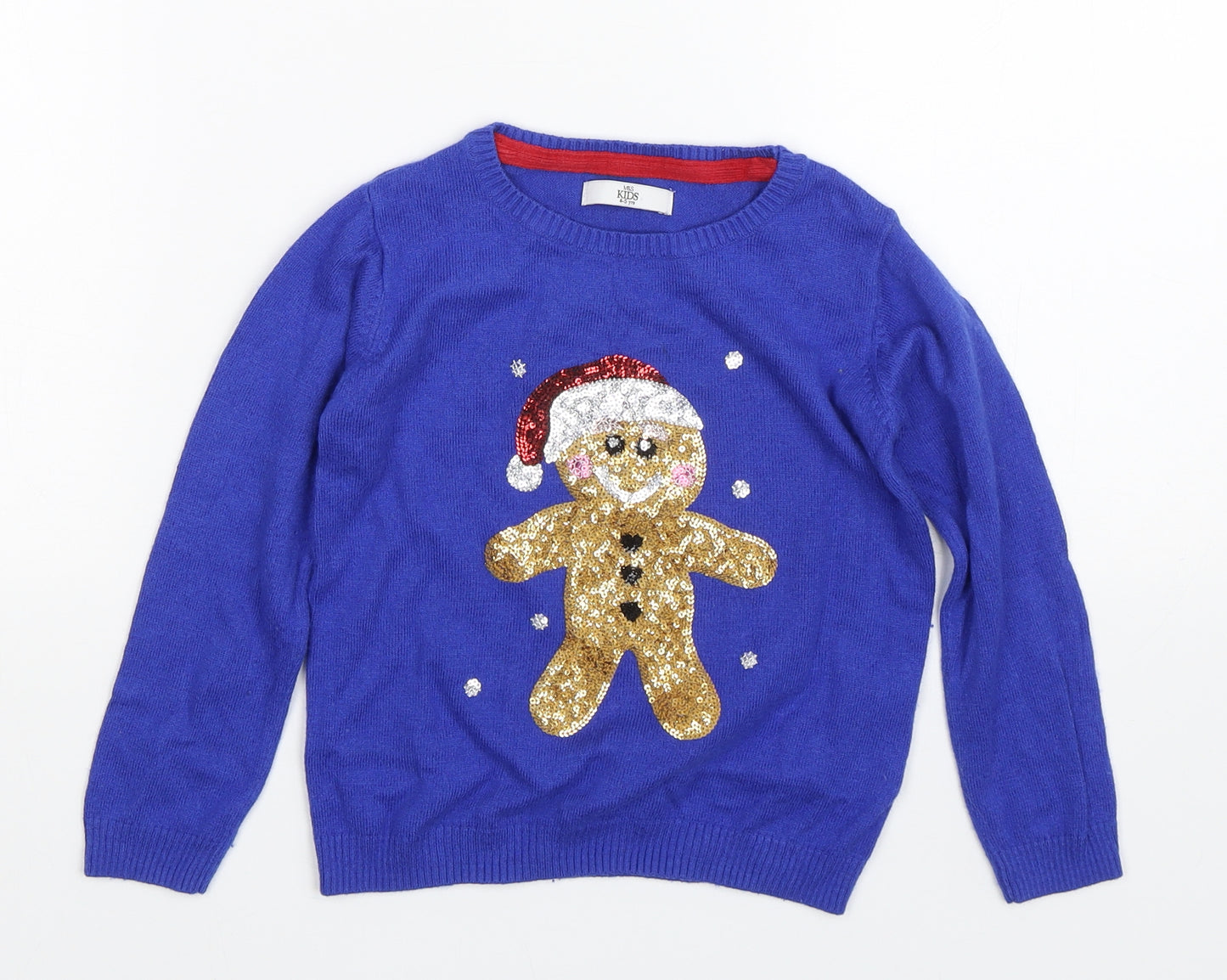 M&S Boys Blue   Pullover Jumper Size 4-5 Years  - Christmas