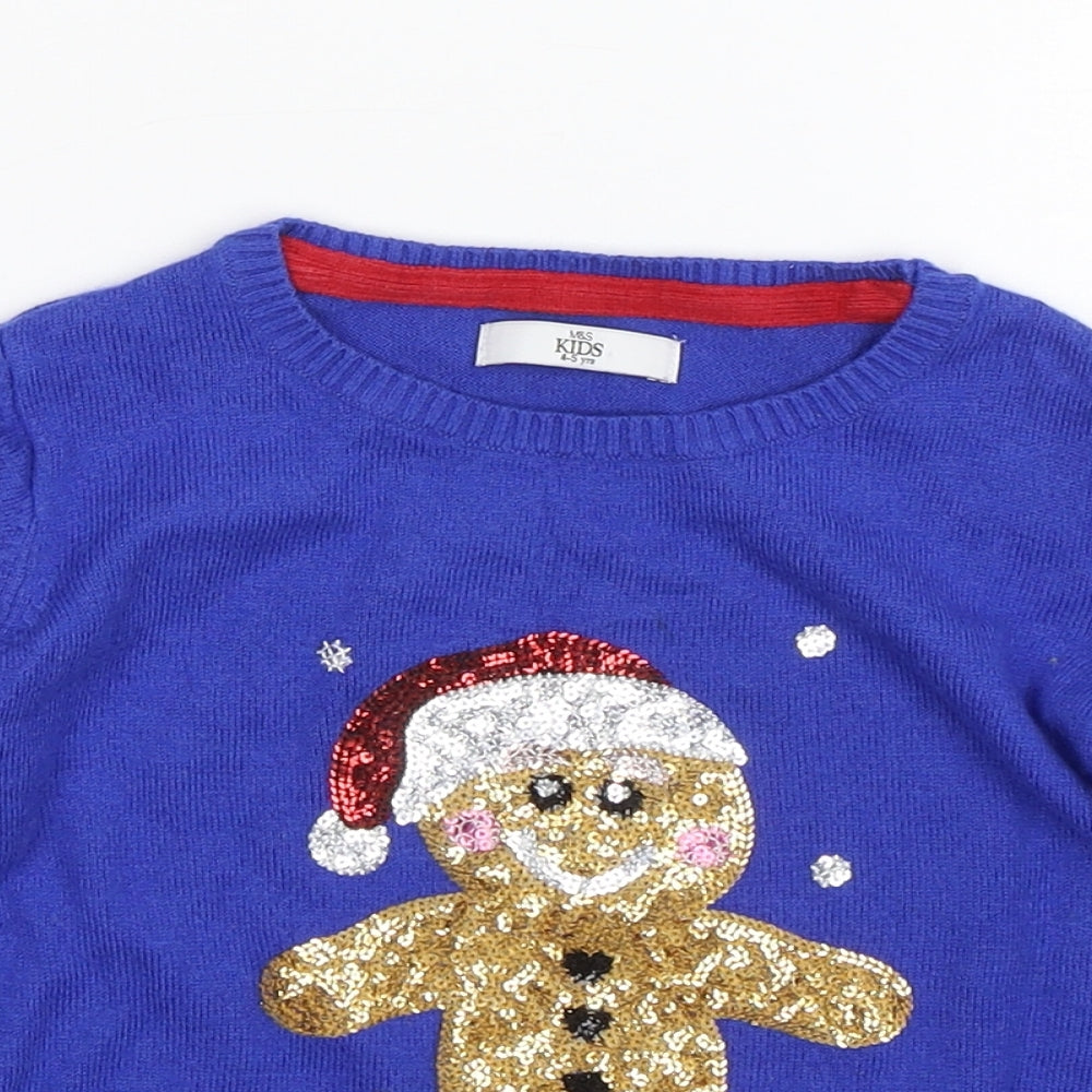 M&S Boys Blue   Pullover Jumper Size 4-5 Years  - Christmas