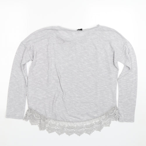 New Look Womens Grey Floral  Basic T-Shirt Size 12