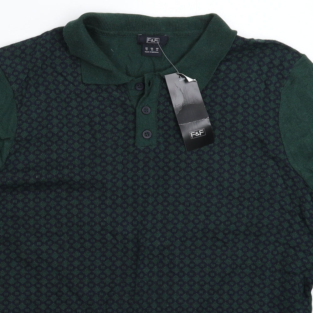 F&F Mens Green Geometric Knit Pullover Jumper Size M