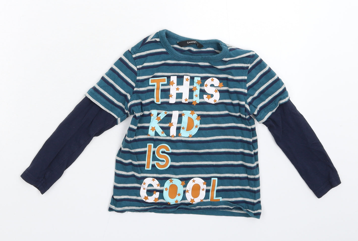 George Boys Multicoloured Striped  Basic T-Shirt Size 2-3 Years