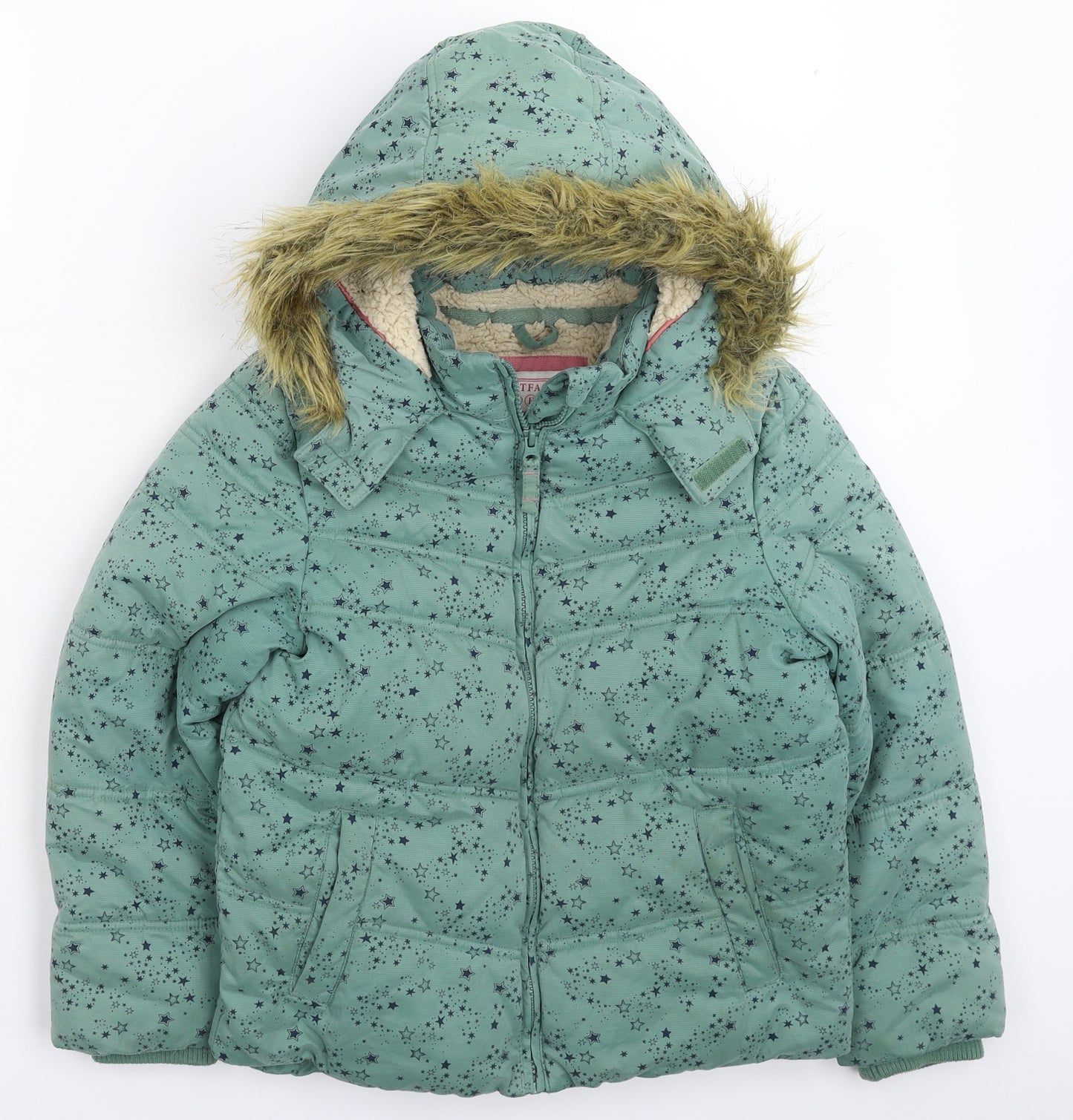 Fat Face Girls Green Geometric  Puffer Jacket Jacket Size 10-11 Years