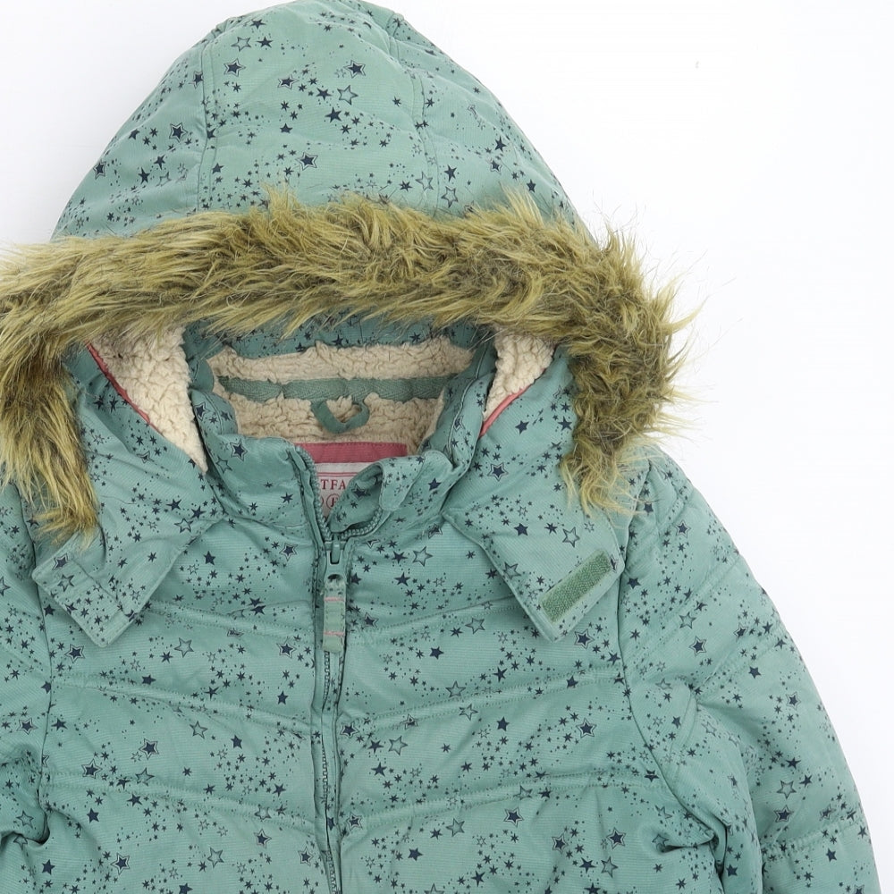 Fat Face Girls Green Geometric  Puffer Jacket Jacket Size 10-11 Years