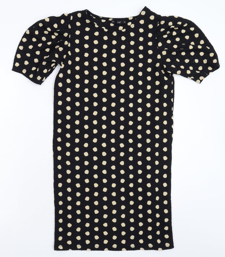 F&F Womens Black Polka Dot T-Shirt Dress Size 8