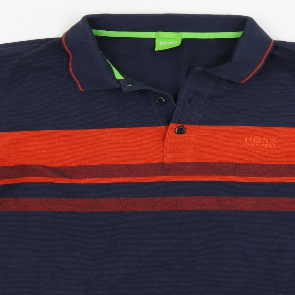 HUGO BOSS  Mens Blue Striped   Polo Size L