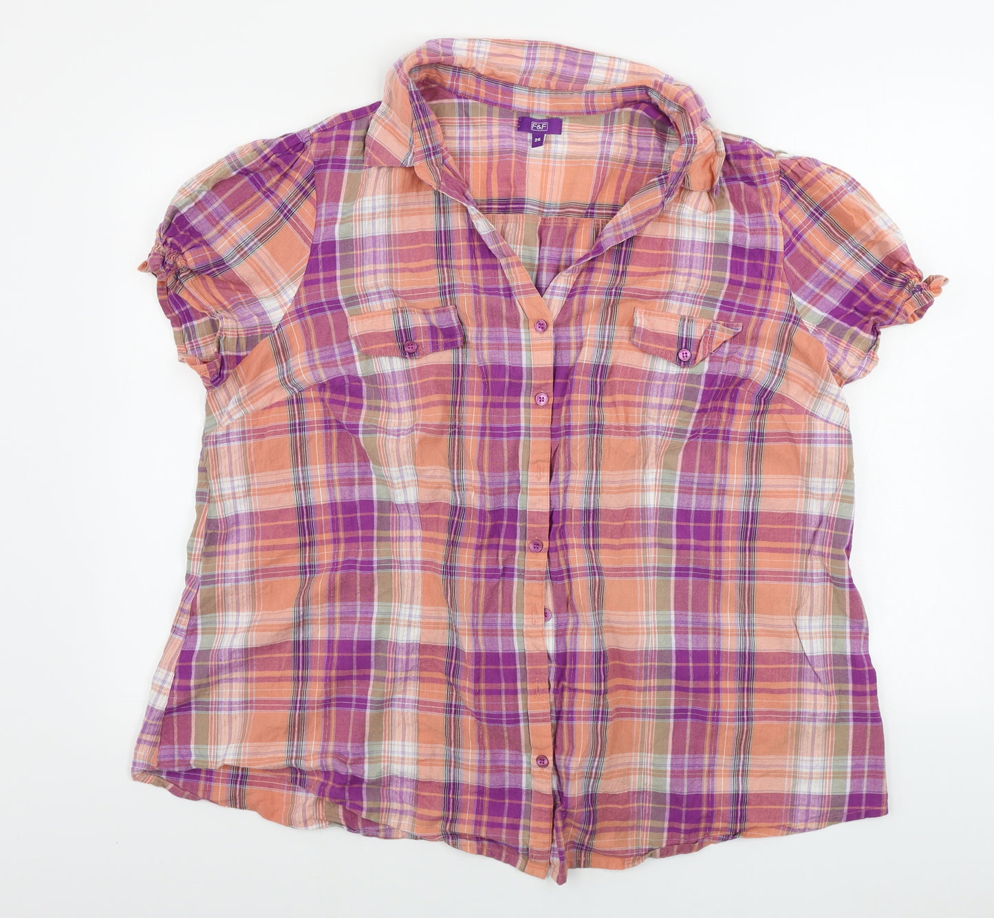 F&F  Womens Pink Check  Basic Button-Up Size 26