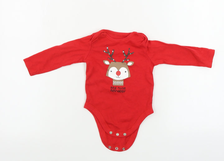 F&F Boys Red Babygrow One-Piece Size 6-9 Months - Christmas babygrow