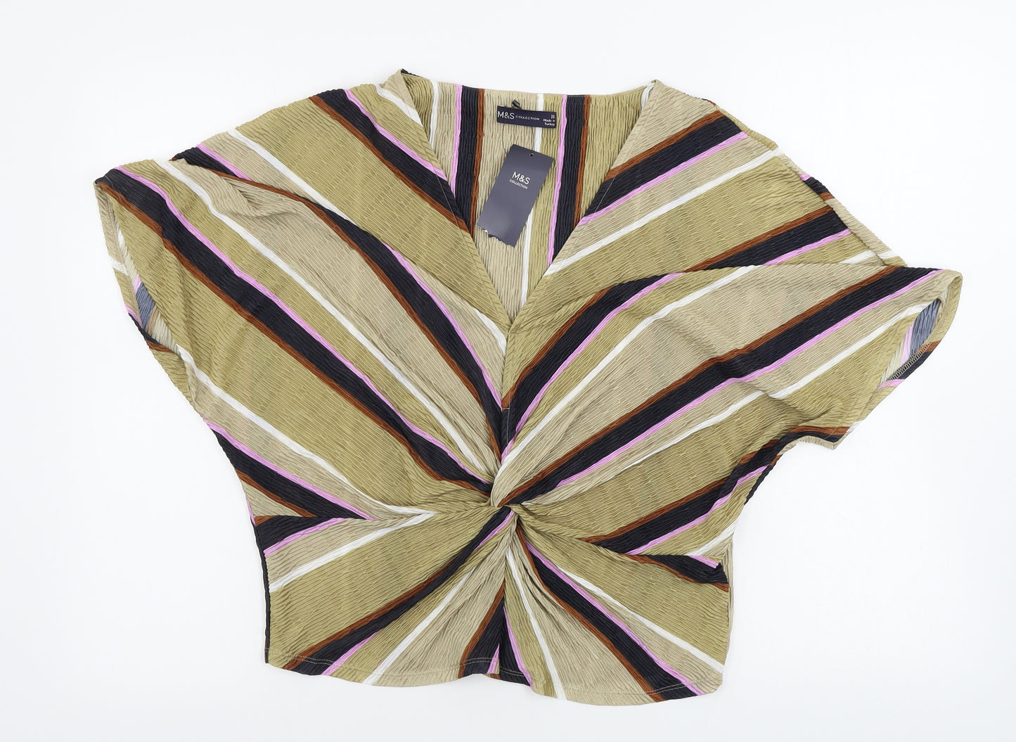 Marks and Spencer  Womens Beige Striped  Basic Blouse Size 16