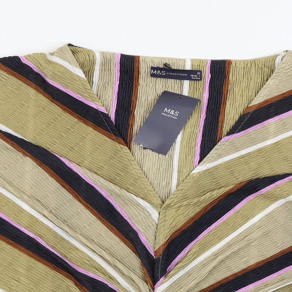 Marks and Spencer  Womens Beige Striped  Basic Blouse Size 16