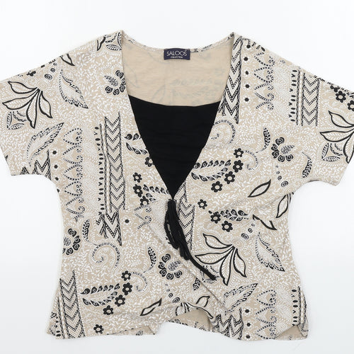 Saloos  Womens Beige Floral  Basic T-Shirt Size L